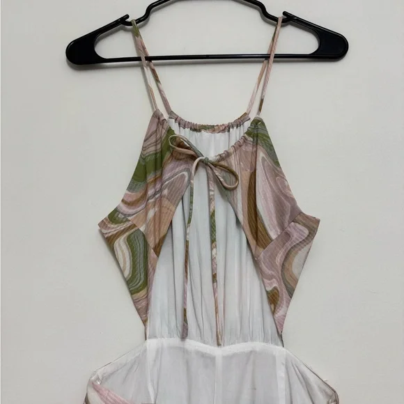 Lush Brown and Green Swirl Print Halter Open Back Jumpsuit in Strawberry Matcha - Picture 8 of 16